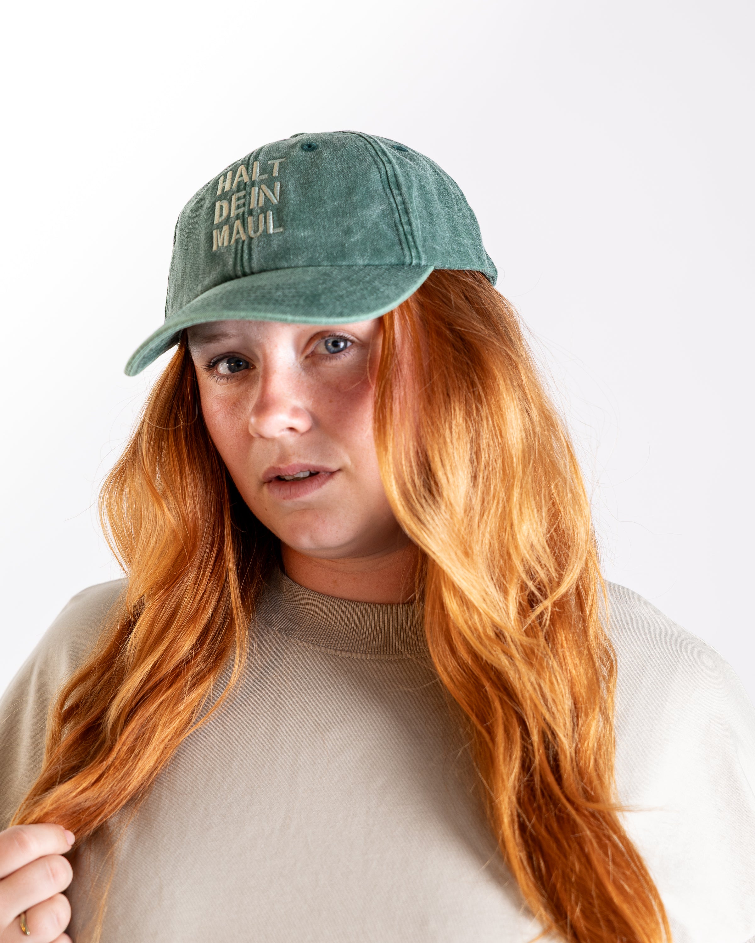 Base Cap "Halt dein Maul" vintage green
